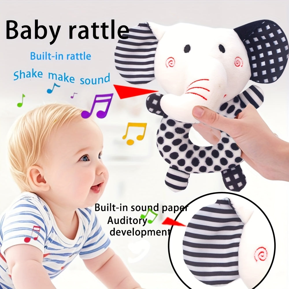 [Gift Ready, Baby Rattle] Black and White Baby Rattle Toy | Soft Texture, Polyester Fiber, Colorful Yarn Ball, Hand Grip Stick, Perfect Gift for Youngsters