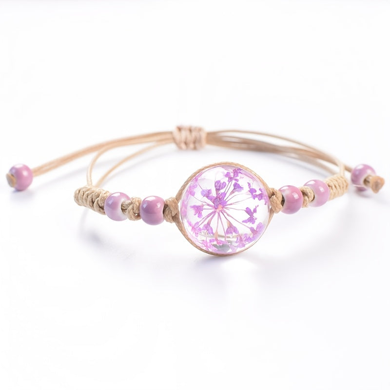 1pc Cute Full Star Dry Eternal Flower Decor Handmade Adjustable Bracelet, Exquisite Holiday Birthday Gift For Besties