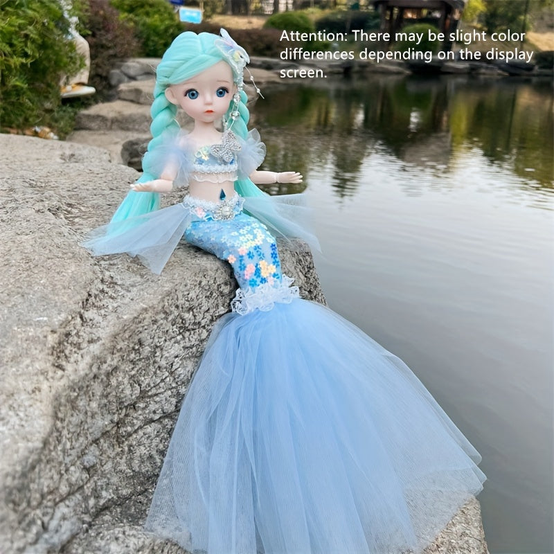 45cm/17.72inch Mermaid Doll Girl Toy Blue Eyed Children's Princess Doll Wedding Dress Doll Family Birthday Gift Fish Tail Can Be Unfolded, Christmas/Halloween/Thanksgiving Gift