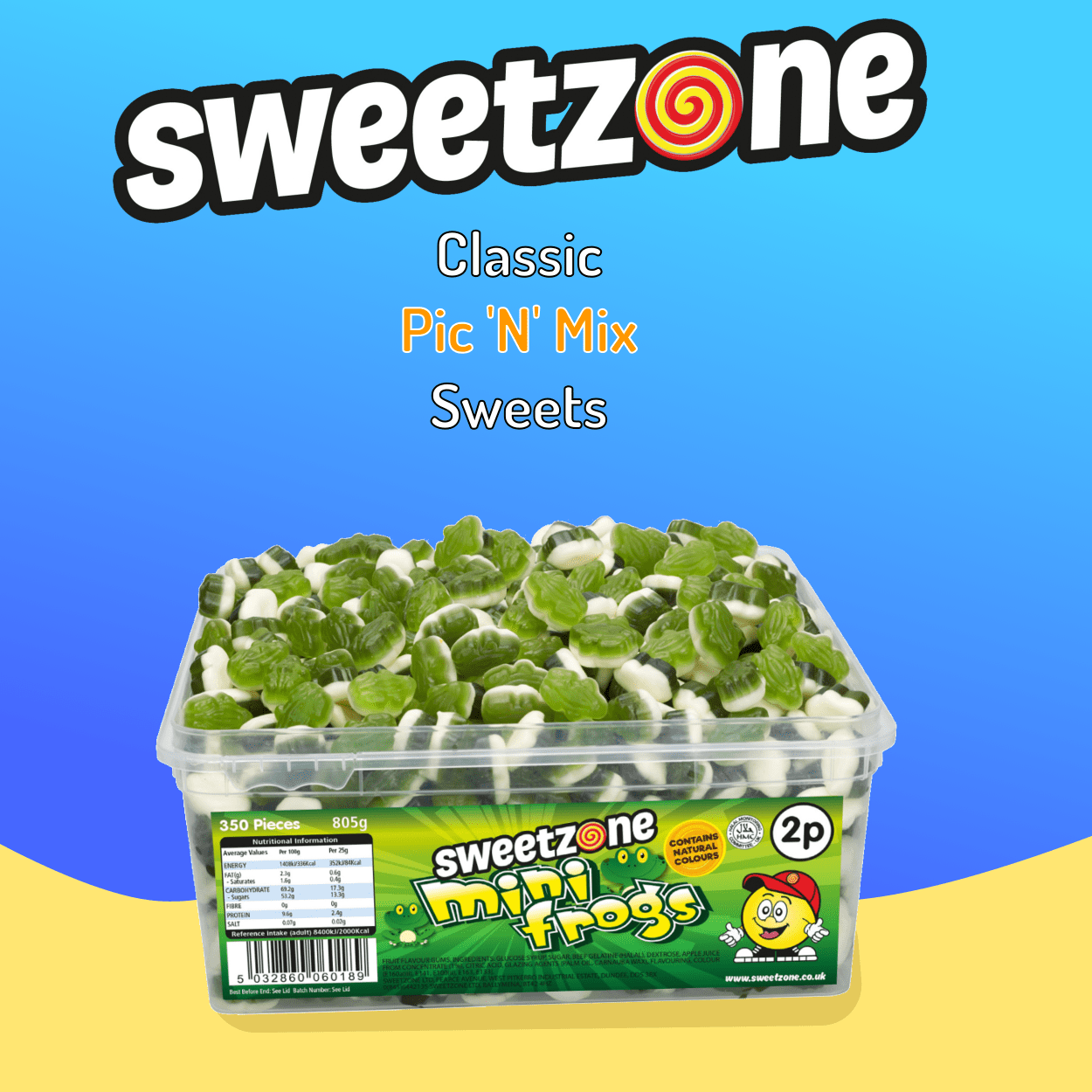 Sweetzone Mini Frogs - 805g Tub - 350 Pieces - Pic N Mix Style Sweets