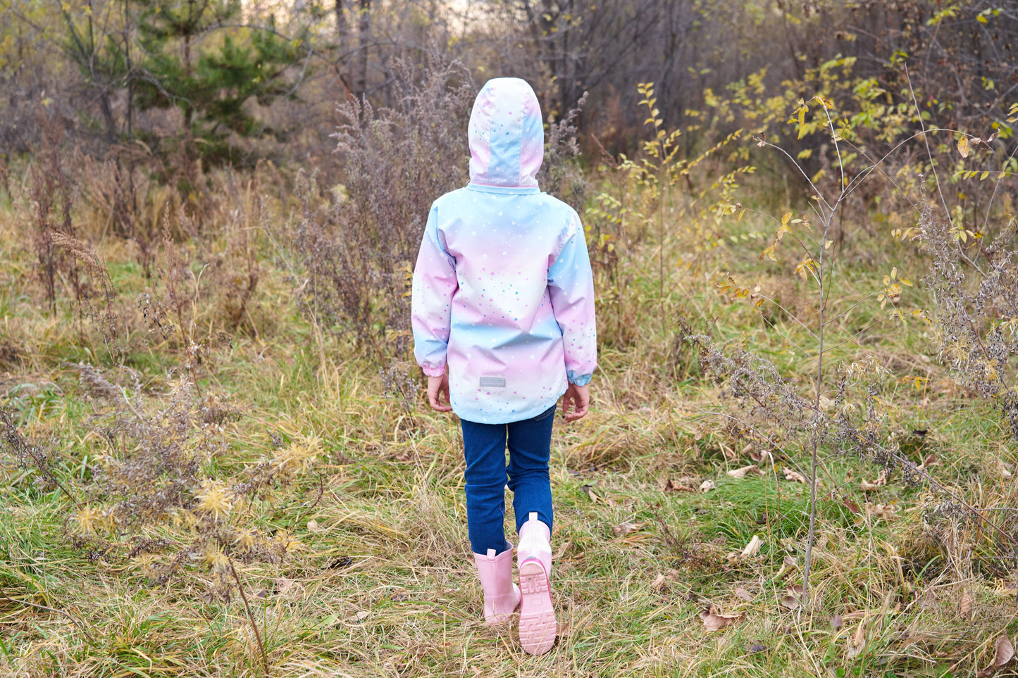 Girls' Gradient Color Hooded Jacket - Lightweight Windproof Winter Coat with Removable Hood, Zipper Closure & Animal Print Design for Casual Outings & Outdoor Play, Hooded Coat, Playful Design
