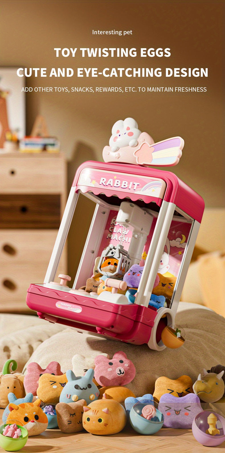 Claw Machine Toy, Party Clip Doll Gashapon Machine, Home Light And Music Two Power Supply Modes, Birthday Gift For Boys And Girls, Christmas Gift, Send 10 Dolls, 10 Capsule Eggs, Power Supply Line