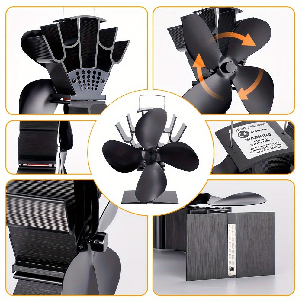 1pc heat powered stove fan, Energy-Efficient 4-Blade Fireplace Fan for Home Comfort and Energy Savings