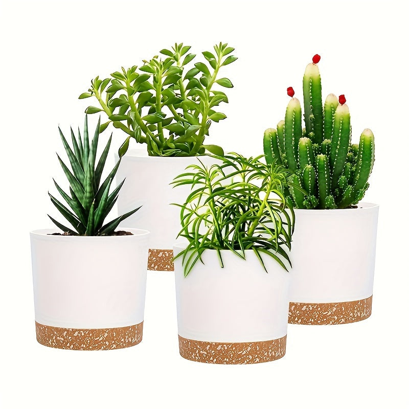 4pcs, 12.7 Cm Flower Pots, Indoor Plant Pots With Drainage Holes And Removable Base, Saucer Style Modern Decoration For Outdoor Garden Planters