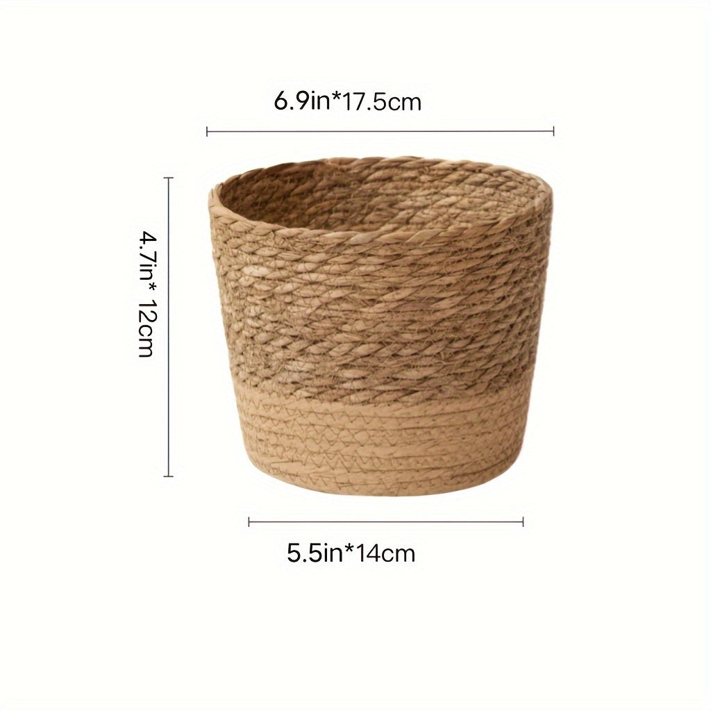 1pc, Handmade Braided Straw Natural Sea Grass Braided Flower Pot Rattan Braided Plant Green Plant Cover Pot Home Decoration Flowerware Contains Waterproof Layer Flower Basket