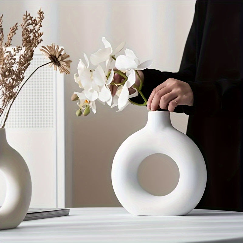 1pc Lightweight Plastic Modern Nordic Geometric Circle Planter - Round Centerpiece For Living Room Flower Vase Home Decor
