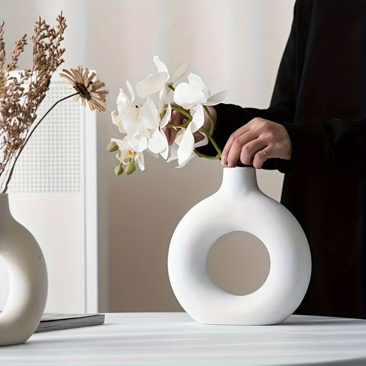 1pc Lightweight Plastic Modern Nordic Geometric Circle Planter - Round Centerpiece For Living Room Flower Vase Home Decor