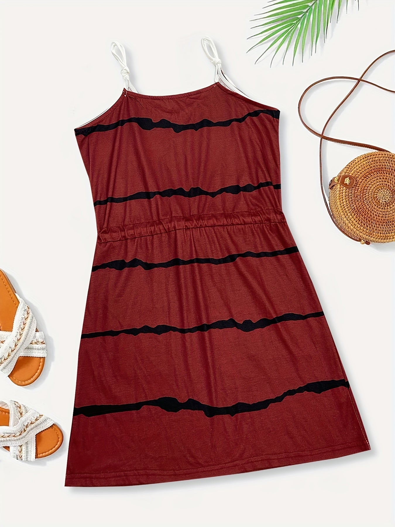 Flattering Color Block Cami Dress - Adjustable Drawstring Waist, Sleeveless for Summer & Spring - Fashionable Womens Day-to-Night Wear
