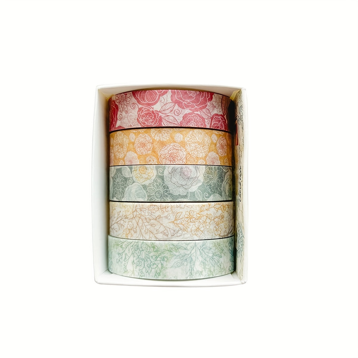 5 Rolls of Washi Tape Flower Series Tear-Off Traceless Decorative Sticker Tape Suitable for Diaries, Photo Albums, Schedules and Party Decorations