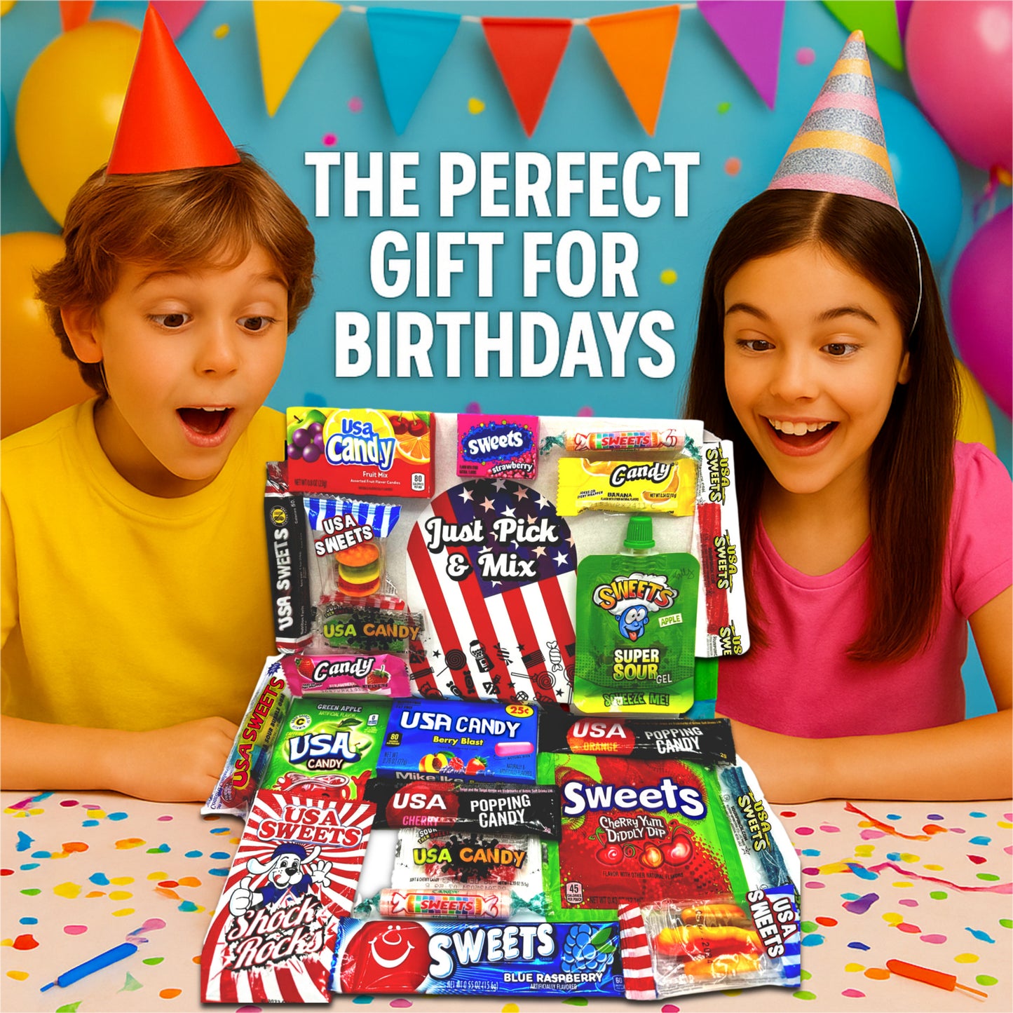 Just Pick & Mix American Sweets Selection Box Hamper Including Your Favourite Brands From The USA - Christmas Gift for Boys, Girls and Kids!