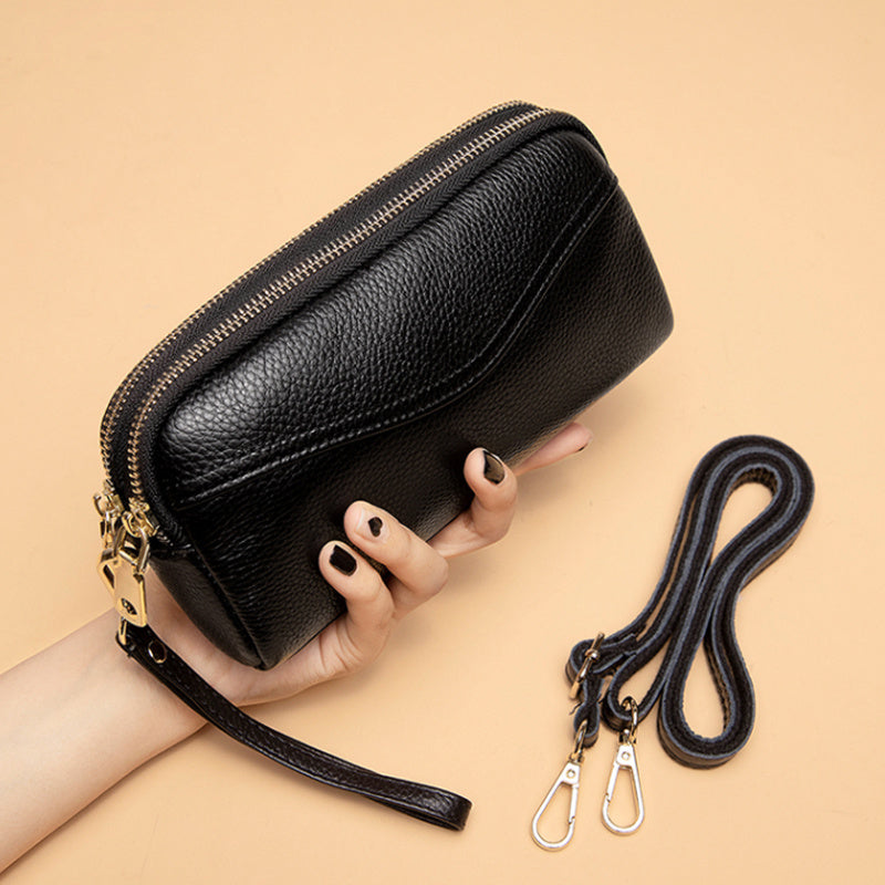 Small Zipper Crossbody Bag, Women's Double Layer Clutch Purse, Solid Color Wristlet Wallet