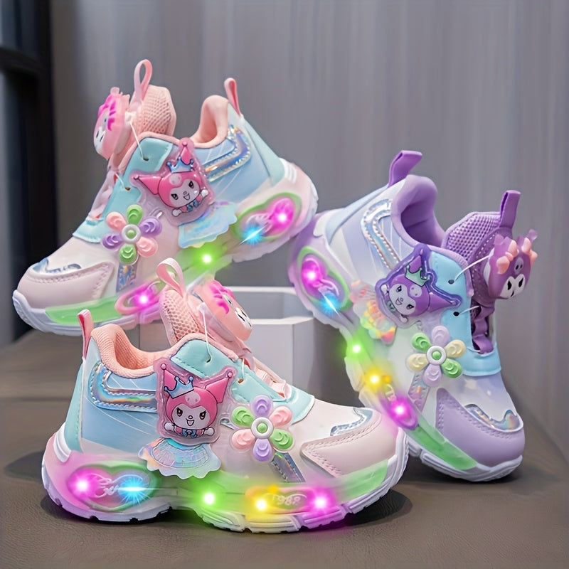 Sanrio Spring Girls' Sneakers - Cartoon Character Design, Glowing Lights, Soft Purple & White Casual Running Shoes for Youngsters, Casual Footwear | Playful Design | Comfortable Footwear, Sanrio Shoes