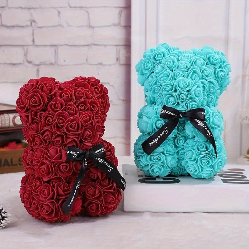 Single Artificial Rose Bear - Soft, Realistic, and Lifelike Flower Petals, Exquisite Craftsmanship, Romantic Gift for Every Occasion, Anniversary, Birthday, Wedding, Valentine's Day, and More - No Box Included