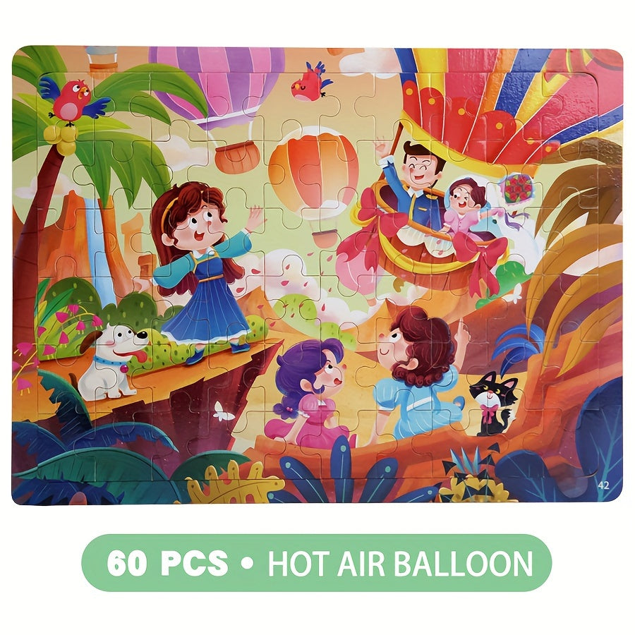 60pcs Wooden Large Piece Children's Cartoon Puzzle, Early Education Enlightenment Education Hands-on Ability Assembled Cute Mermaid Cartoon Character