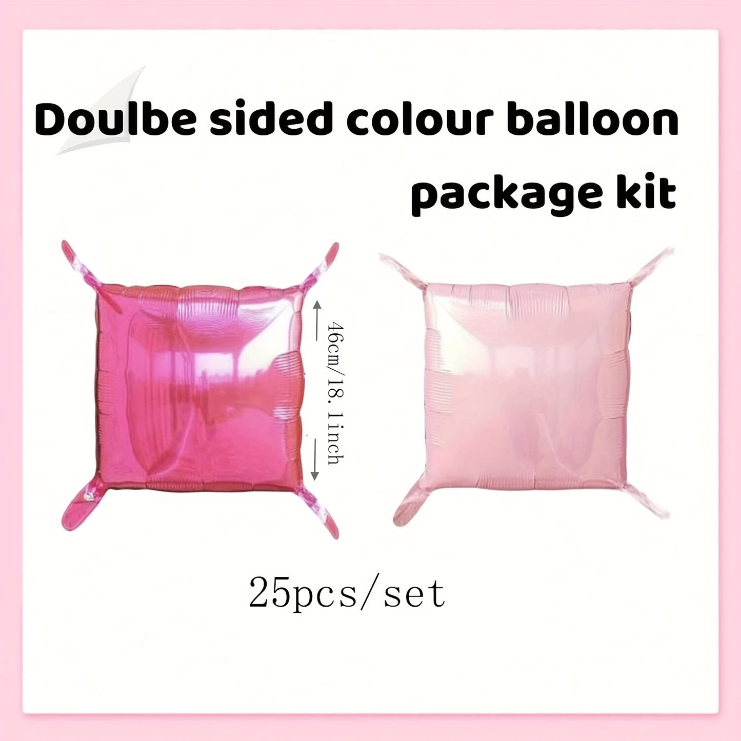 25-Pack Aluminum Film Magenta Pink Square Double-Sided Metal Balloons for Wall Tunnel Archway Flower Wreath, Anniversary Commemorative Set, Birthday Engagement New Year Party Decorations, No Power Required, for Wedding, Mothe
