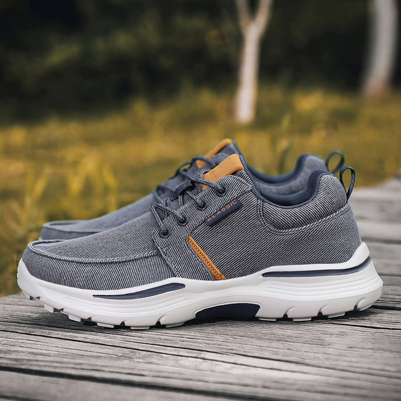 Plus Size Wide Fit Men's Lace-Up Loafers, Men's Canvas Lightweight Comfortable Walking Shoes