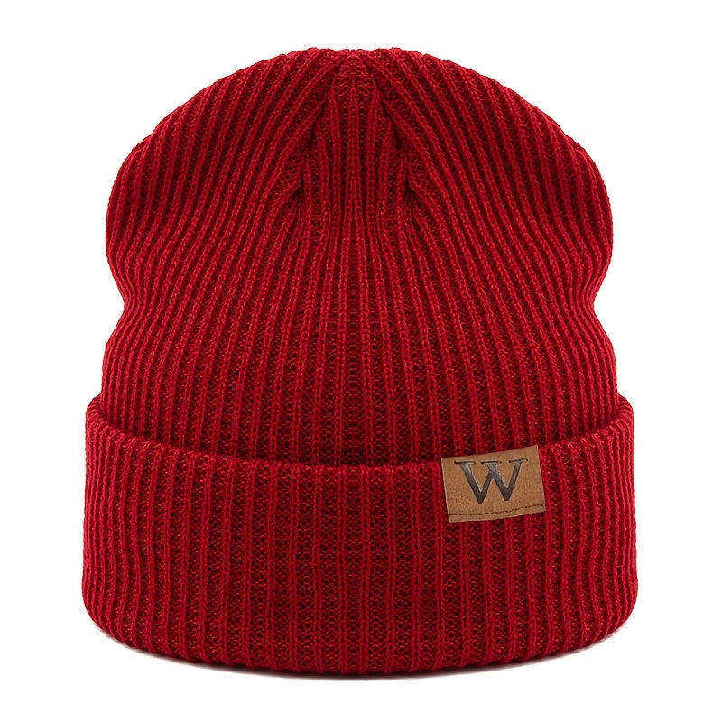 Letter W Patch Knitted Beanie Casual Fashion Knitted Hat