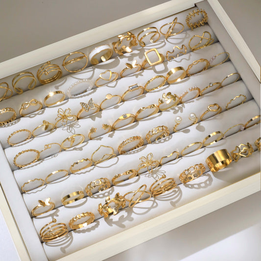 66 Pcs Fashionable Minimalist Flower And Butterfly Stackable Rings, ladies Everyday, Commuting, Party Wear Stylish Jewelry Assortment, Retro & Elegant Style (Box Not Included)
