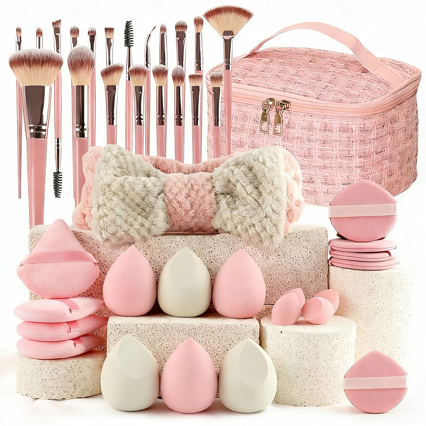 Popular Choice Luxury and Durable 21/41pcs of Pink Makeup Kit, the Set Includes a Multi-size Soft Brush, a Variety of Makeup Eggs, a Portable Large-capacity Travel Makeup Bag, and a Full Set of Pink 2026 Internet Celebrity Ma