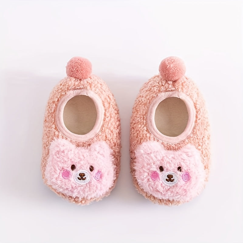 Baby Bear Slippers & Socks - Soft-Soled Non-Slip Indoor/Outdoor First Walkers, Cute Pink & Brown Teddy Bear Design with Paw Print Sole, All-Season Breathable -like (Hand Wash Only) for & ( &)