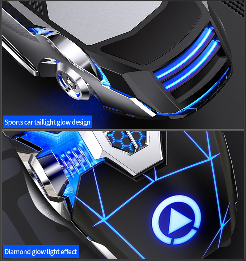 Silvery Carved Wired Mouse for E-Sports Gaming, Silent and Sound Chicken-Eating Mouse Macro for Desktops and Laptops