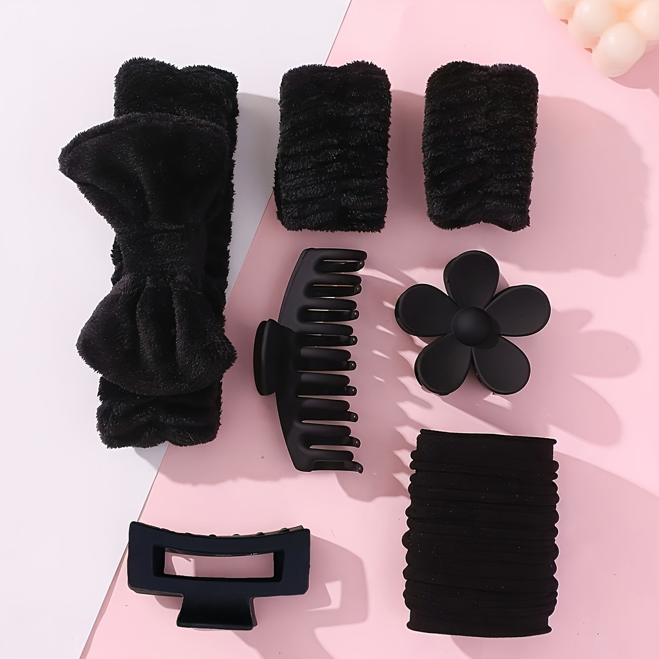 16pcs of bow-shaped coral fleece face masks, hair bands, wristbands and Women's plush hair bands, flower hair clips accessories