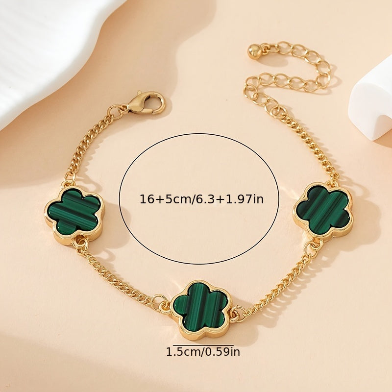 1pc Five Leaf Flower Thin Chain Bracelet Adjustable Hand Chain For Women
