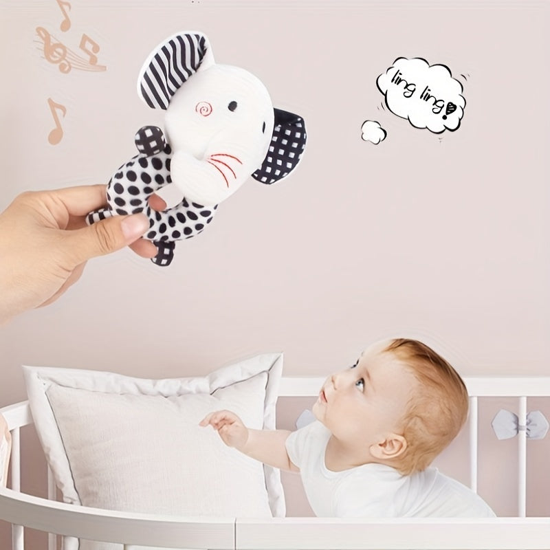 [Gift Ready, Baby Rattle] Black and White Baby Rattle Toy | Soft Texture, Polyester Fiber, Colorful Yarn Ball, Hand Grip Stick, Perfect Gift for Youngsters