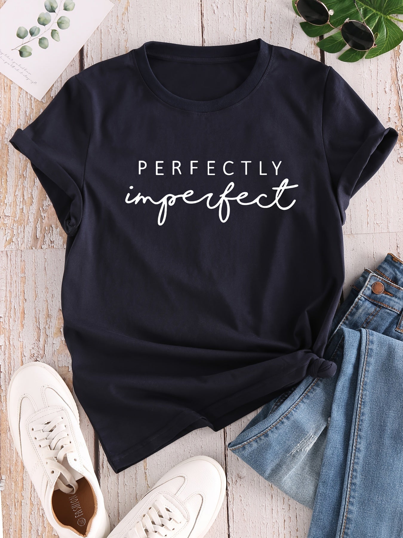 Letter Print Crew Neck T-shirt, Casual Loose Short Sleeve Summer T-Shirts Tops, Women's Clothing