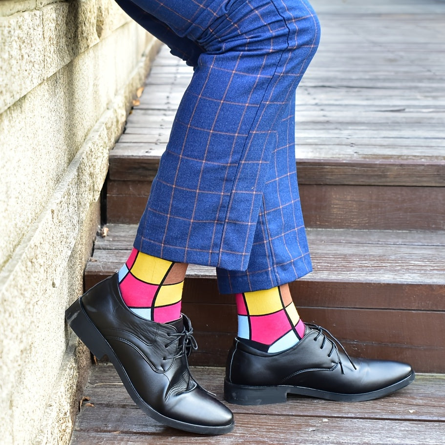 5-Pair Unisex Cool Colorful Novelty Fun Casual Couple Socks, Fun Accessories, Matching Socks, Playful Pattern, Quirky Style, Socks, Comfortable Fit, Fashion Socks, Stylish Footwear, Young Adults, Couples Gift
