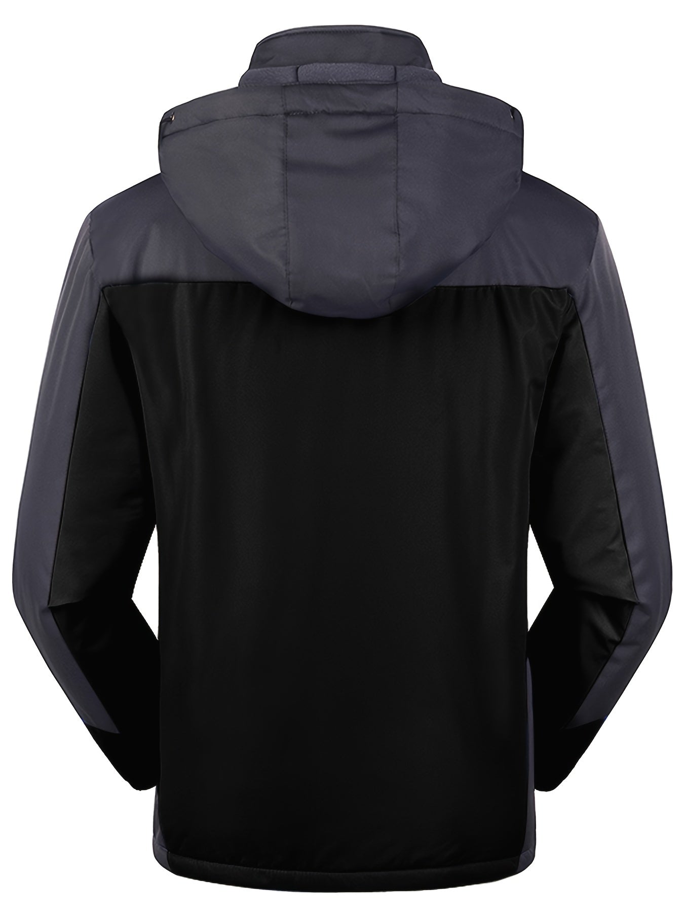 Men's Casual Color Block Thick Hooded Jacket, Waterproof Windproof Single-layer Fleece Jacket For Fall Winter Jacket Gifts Best Sellers