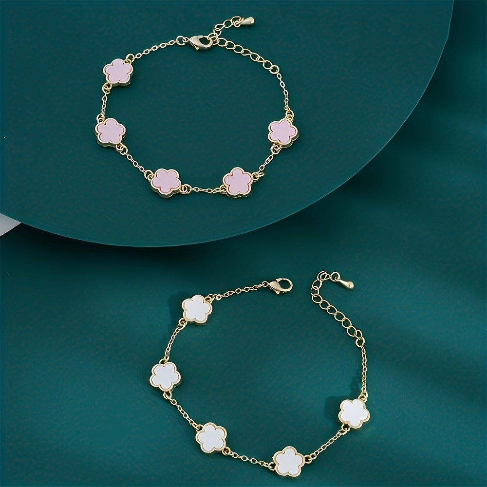 2pcs Flower Thin Chain Bracelet Set Elegant Hand Chain Jewelry Decoration For Women Daily Wear