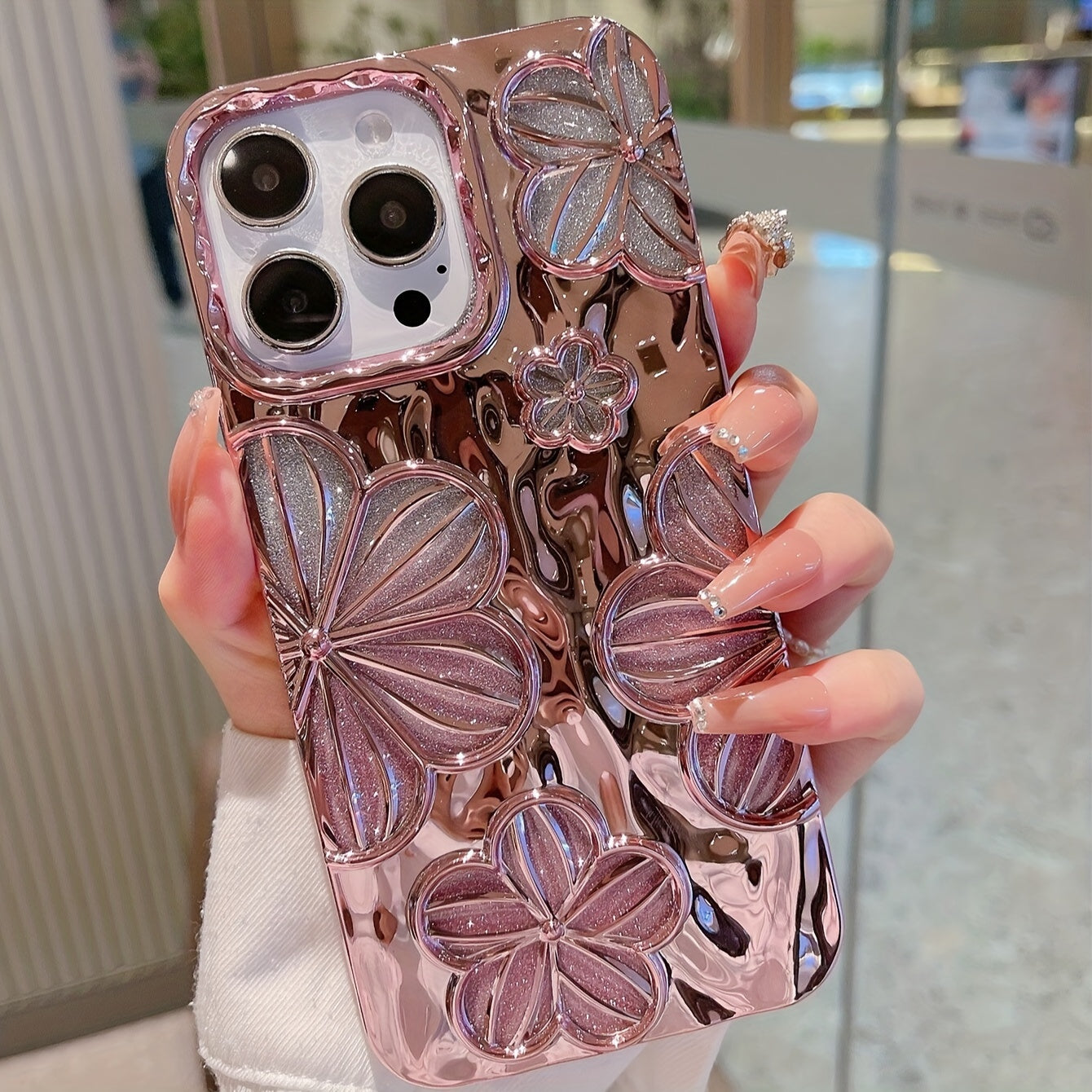 Shimmering Electroplating Retro Minimalist Personality Three-dimensional Oil Painting Flower TPU Dopamine Suitable For IPHone Models,.iPHone11, IPhone13ProMax, IPHone14proMax
