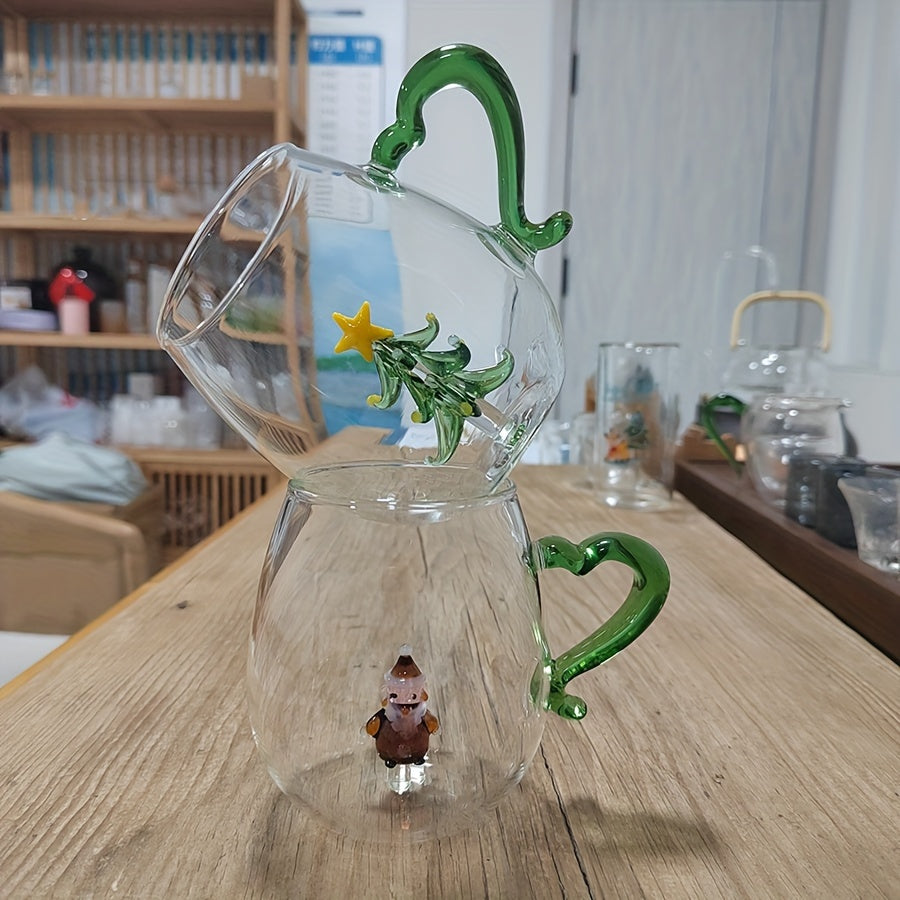 1pc Christmas Tree Glass Cup, Christmas Snowman Cartoon Character Creative Lover Cup, High Borosilicate Glass Cup 3D Shaped Glass Cup Three-dimensional High-looking Valentine'S Day Glass Cup, Lover'S Day Love Milk Juice Glass