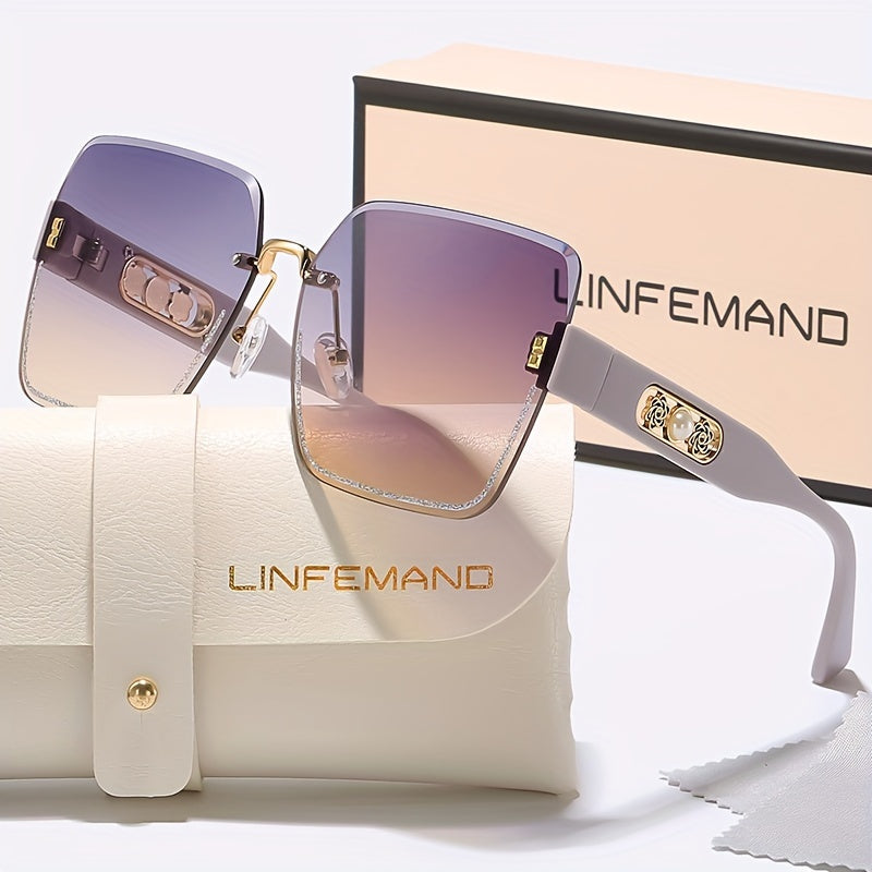 [Fashion Eyeglasses] LINFEMAND Fashion Eyeglasses | Pearl Flower Decoration, PC Polycarbonate Lens, Plastic Frame, with Case - for Men, Women, Summer, Festival Gift, Daily Wear