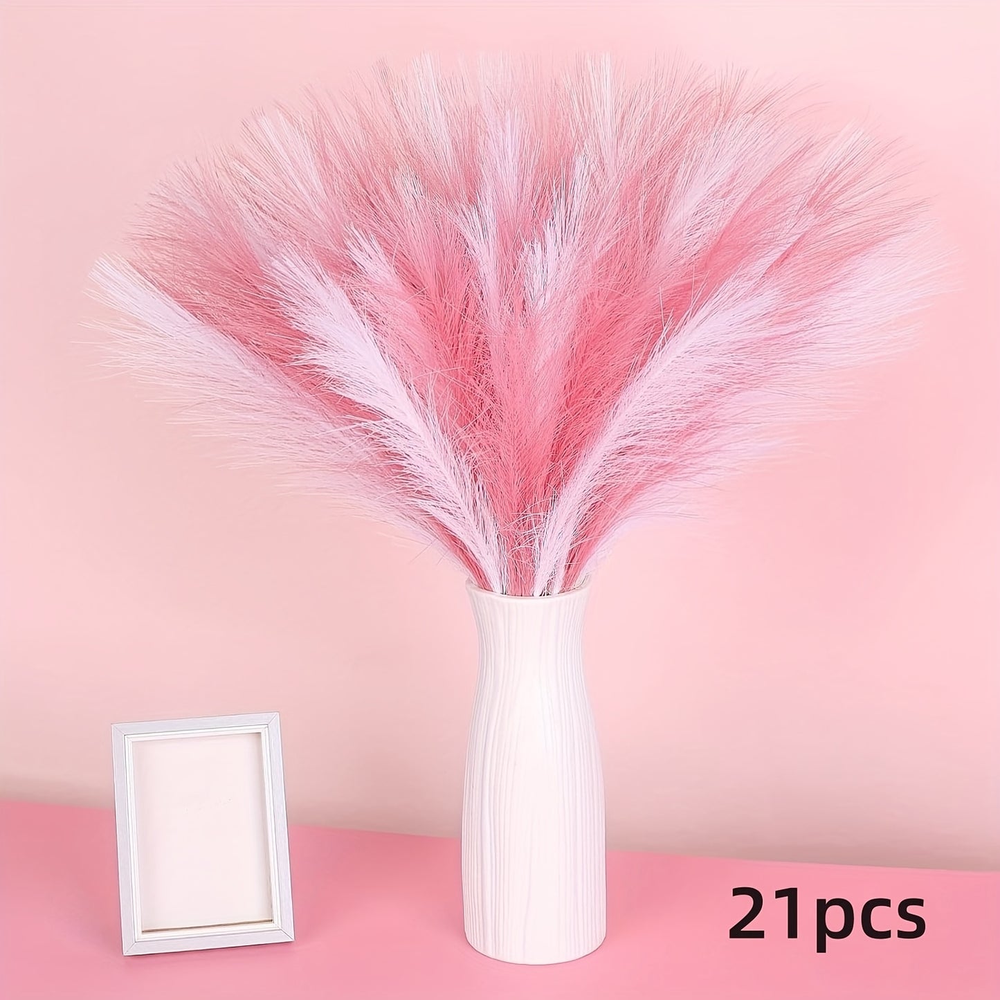 21pcs Artificial Pampas Grass - Faux Reed Feathers for Home & Wedding Decor, Perfect for Vase Display, Event Styling, Table Centerpiece, Natural Aesthetic, Minimalist Arrangement, Realistic Texture, Durable Stems, Feather Acc