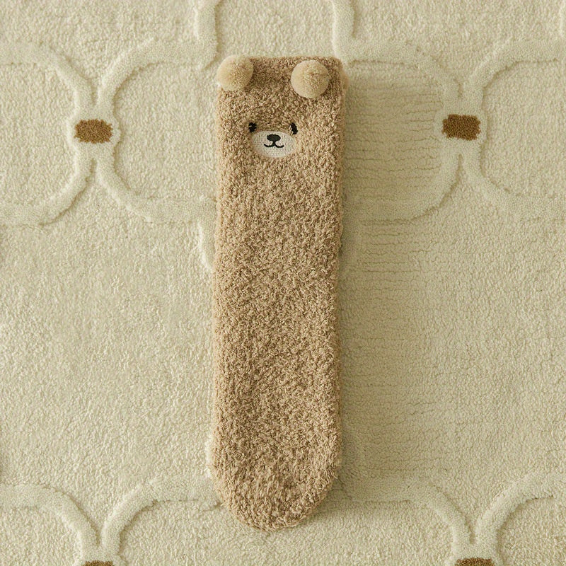 1 Pair Women'S Cute Non-Shedding Coral Fleece Warm Socks | Autumn-Winter Collection, Solid Color, Fabric