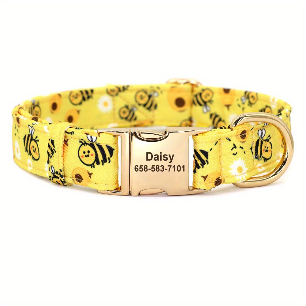 Adorable Personalized Dog Collar - Vibrant Flower & Bee Design - Custom Printed for Small & Large Pups, Durable and Adjustable, Perfect Stylish Accessory with a Personal Touch