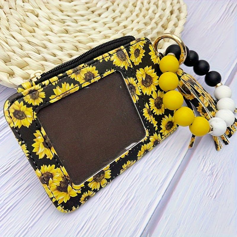 1pc Stylish Leopard Sun Flower Cow Pattern Silicone Bangle - Western Cowboy Bag Bead Keychain, Ladies Wallet Card Holder, Fashionable Key Ring with Unique Design and Colorful Pattern