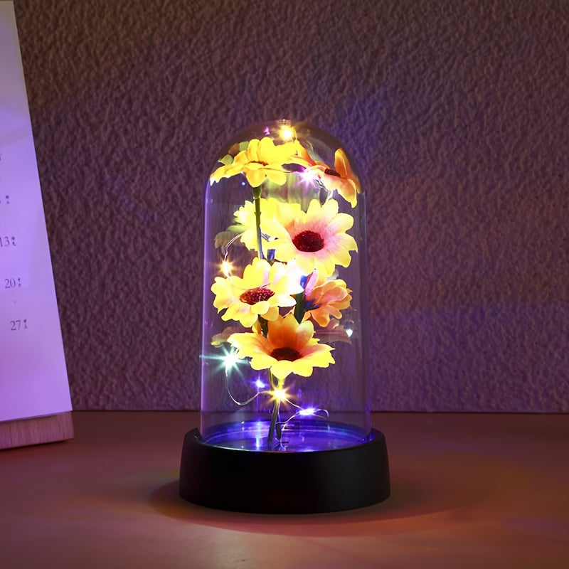 1pc Simulated Sunflower Decorative Night Light, Valentine's Day, Mother's Day, Anniversary, Weddings Gifts, Desktop, Bedside/Wall Cabinet Flower Decorative Light