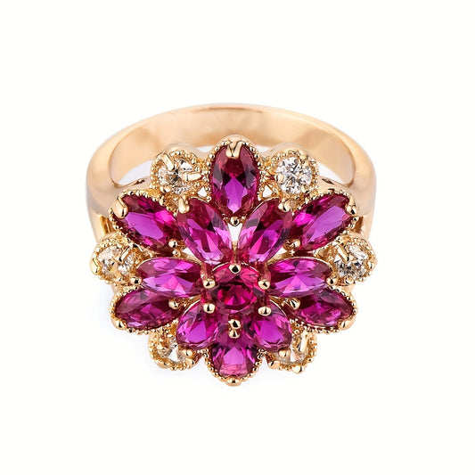 Exquisite Copper Golden Plated Flower Ring - Romantic Anniversary Gift for Her, Valentine's Day Jewelry, Durable, Hypoallergenic, Nickel-Free, Classic Design, Perfect for Any Occasion