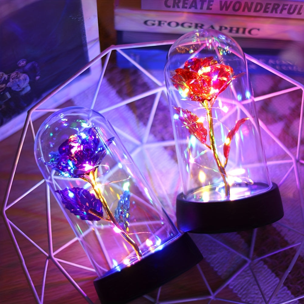 One Piece of Contemporary LED Rose Flower Night Lamp Featuring a Plastic Cover, Powered by Batteries, Ideal for Tabletop Decoration in Bedrooms And Homes. This Rose Lamp Is Perfect for Occasions Like Valentine'S Day, Mother'S