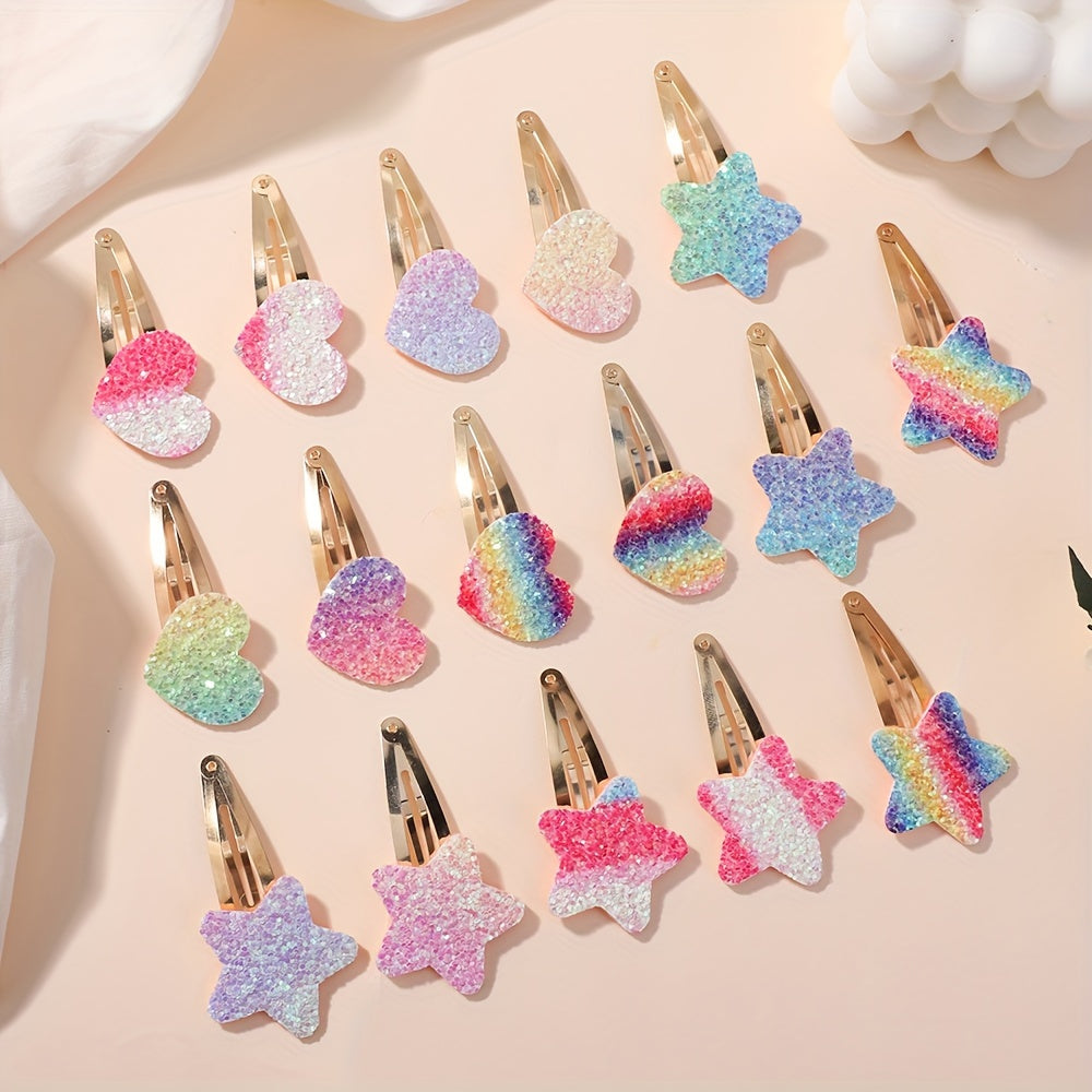 16-Pack Star Love Sequin Children's Bow Hair Clip Cute Girl Ponytail Hairpin BB Clips Baby Hair Accessories