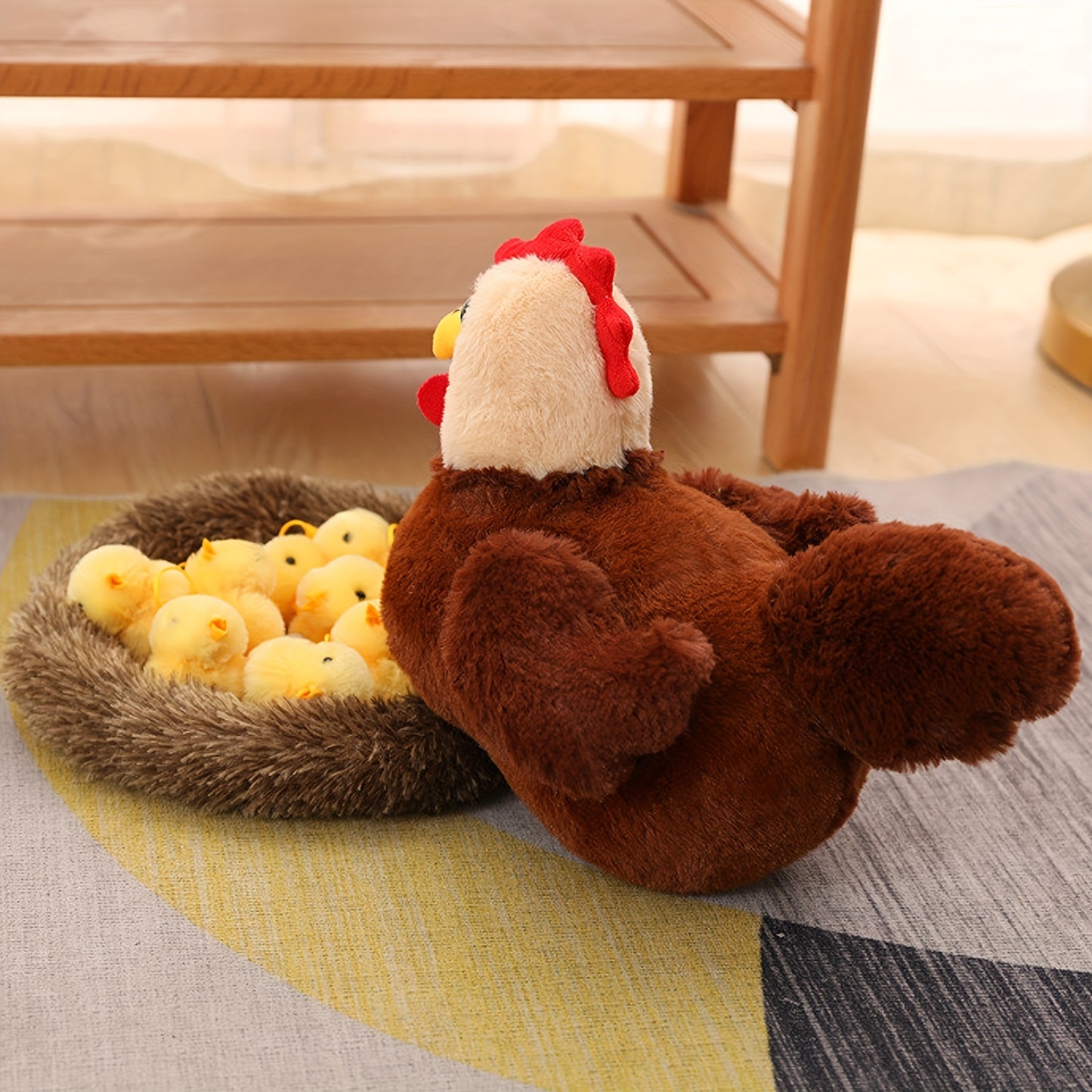 28.98cm Swan Chick Family Plush Toy, Chicken Mother Swan Plush Dolls Lifelike Animals Stuffed Doll With Nest, Kids Christmas Gift