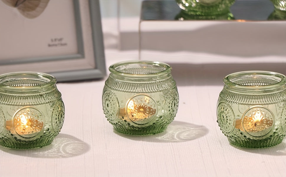 Glass Tea Light Candle Holders, Polished Finish, Flower Theme, Tabletop Mount, Versatile for Wedding, Shower, Party Decoration, Ideal for Christmas, Halloween, Easter, Thanksgiving, Valentine'S Day