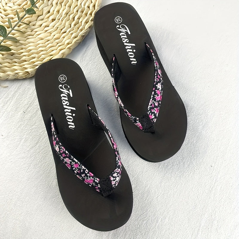 Fashionable Women'S Flip Flops | Summer New Style, Casual, Flower Pattern, Slip-on Closure, Low Platform Heel 2.5CM, Lightweight for Beach Vacation
