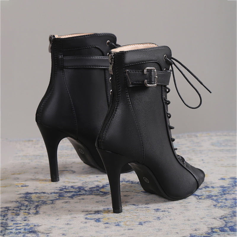 Women's Glossy Black Faux Cover Gothic Punk High-Heel Shoes - Chunky Platform Stiletto with Ankle Strap & Buckle Closure, PU Sole & Lining, Hand Washable - Elegant Evening & Everyday Dress Shoes for Women - Solid Color Faux C