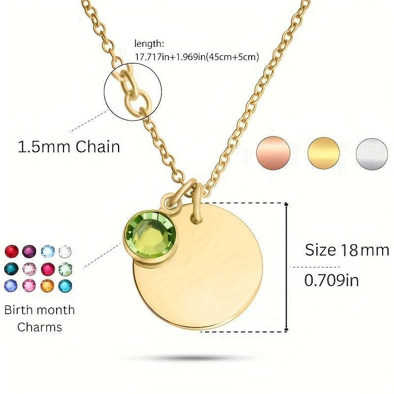 Birth Flower Engraved Necklace - Personalized Name Necklace with Birthstone and Customizable Record Time - Unique Mom Grandma Gift Idea with 12 Varieties of Birth Gemstones