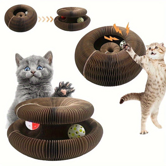 Foldable Cat Scratch Board Toy With Bell Ball And Glass Ball, Durable And Reusable Cat Scratching Pad Cat Claw Grinding Toy
