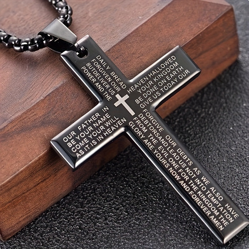 1pc European and American trendy new religious engraved cross necklace, and versatile for men and women, cross pendant necklace